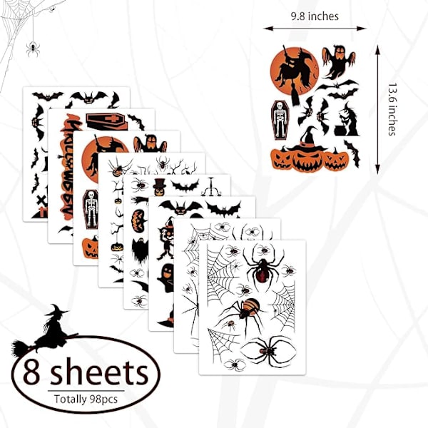 Halloween-vindusklistremerker, 8 ark 98 stykker vindusklistremermer Spid