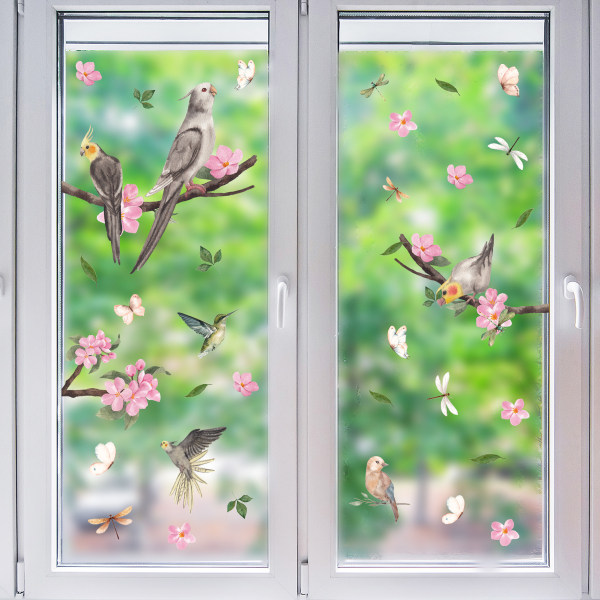 Fönsterklistermärken - 2 fantastiska Birdie-grenmönster dekorativa St