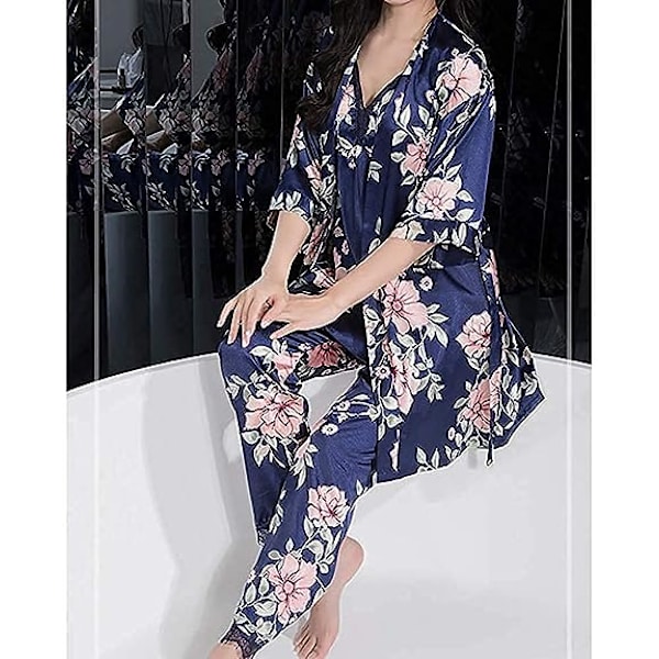 Dam silke pyjamas set flickor pyjamas dam pyjamas satin pyjamas
