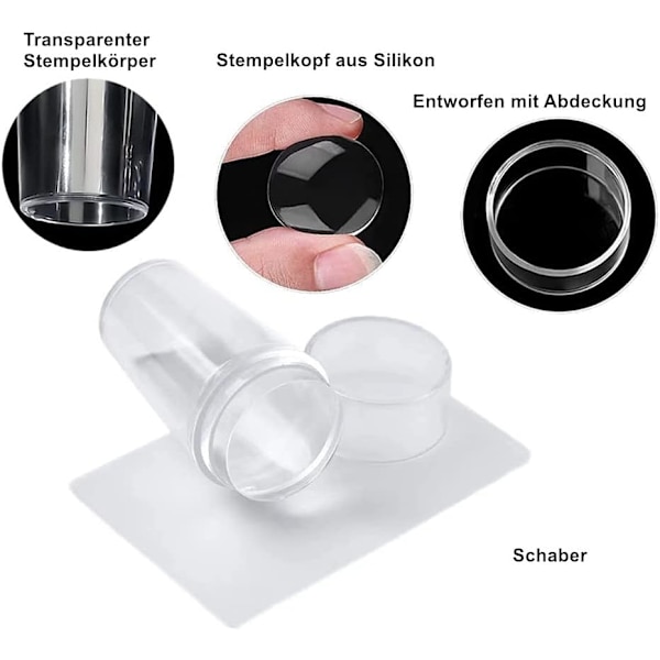3 stk. Neglekunst Stempel med Skraber, Silikone Negle Stempel, til S