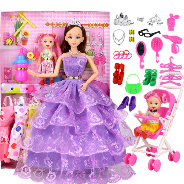 Barbie Doll Set Presentask Tjej Prinsessan Bröllopsklänning Barnleksak (