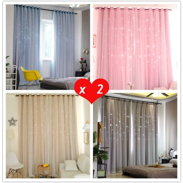 2 dobbeltlags åpent stjerneformet gardin 1.5*2.7M-Rosa