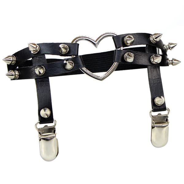 Gotisk Suspender Benring, 2 stk. Hjerte Studded Elastisk Ben Garte
