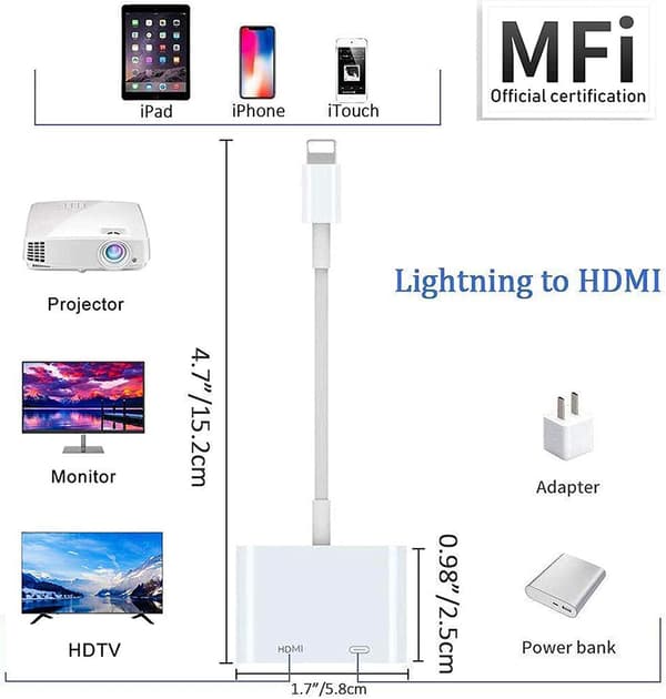 Lightning till HDMI-adapter för iPhone iPad iPod, 1080P Digital AV