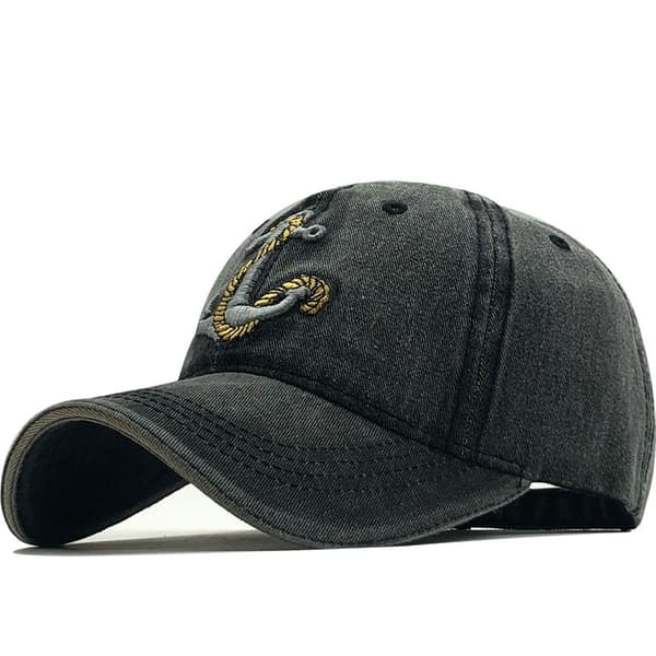Retro veneankkuri brodeerattu denim baseball-lippis (musta)