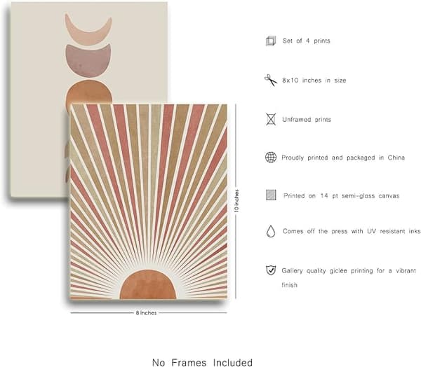 Boho Decor Sunrise Wall Art - Sol och månfaser Abstrakt