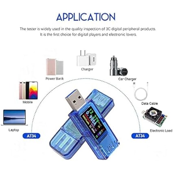 USB 3.0 Farve LCD Voltmeter Ammeter Spændingsmåler Strømmultim