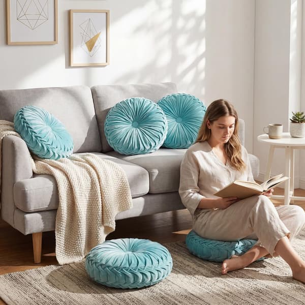 Rund sammetskudde, soffa säng sovrum dekorativ prydnadskudde för soffa heminredning (38cm)