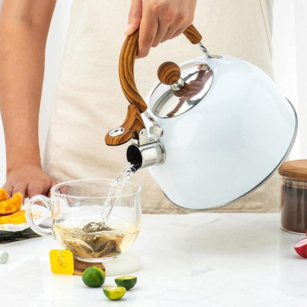2,5 liter rustfrit fløjtende tekande i rustfrit stål - hvid