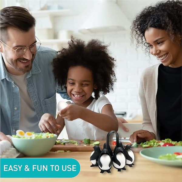 3 i 1 egg holder for matlaging, oppbevaring og servering, pingvinform