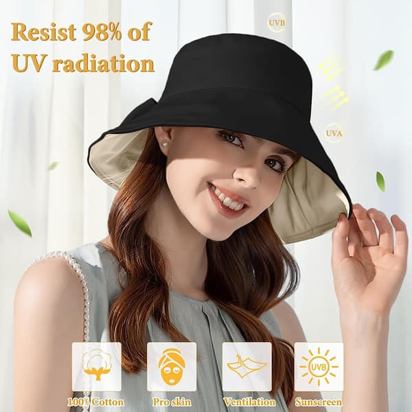 Sort, dame sommer foldbar solhat solhat anti UV bomuld Su