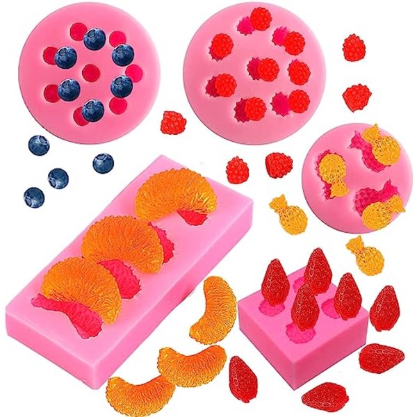 5pcs Fruit Silicone Mold Fondant Fruit Shaped Jelly Molds, 3D Mi