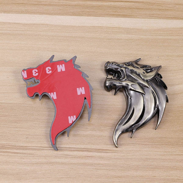 2 stk 3D metall ulvehode bilklistremerke og emblem refleks B
