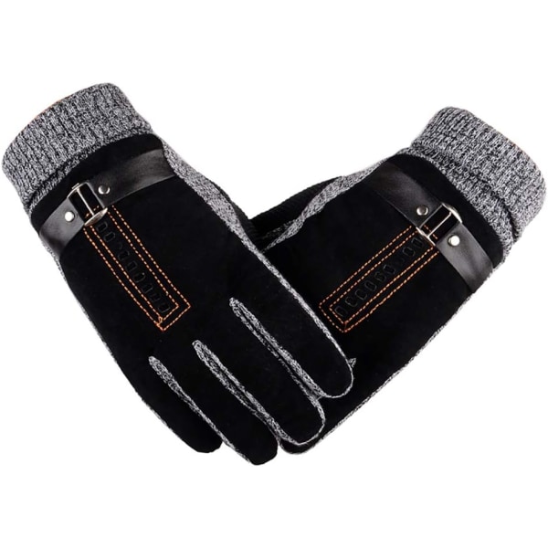 Gloves for Men, Winter Thick Suede Leather Gloves with Touchscre