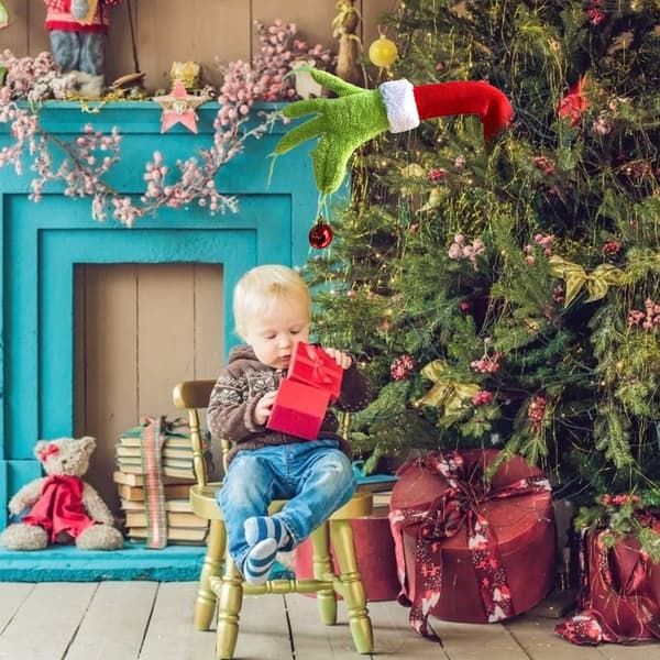 Grøn Pels Grinch Arm Ornament Holder til Juletræ til Børn
