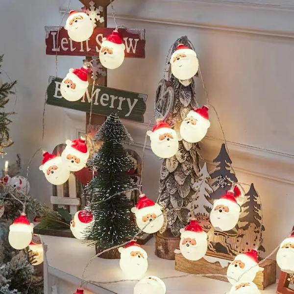 Julelys med julemannhode, 20 LED 10 fot batteridrift