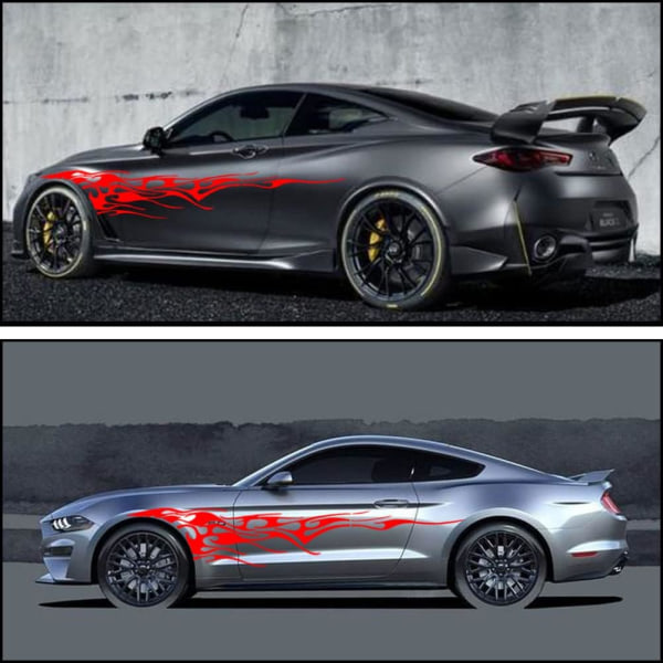 2 stk. 103'' Universal Flame Graphics Bil Auto Karosseri Side Sticker Red