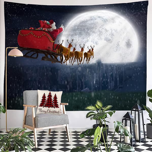 Julväggbonad, tomte och älg estetisk trippy bonad