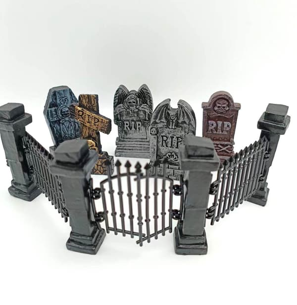 Set med Halloween-prydnader för gravstensdesign, hartshantverk