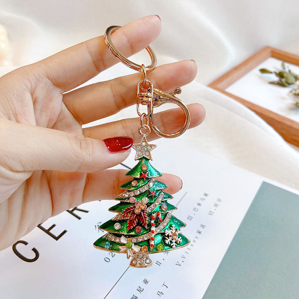 Grön Rhinestone Nyckelring Julgran Nyckelring Handväska Väska Ch