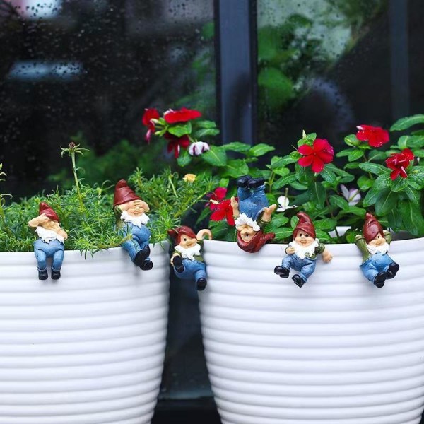 Set of 6 Cartoon Elf Pastoral Style Hanging Flower Pots Ornament