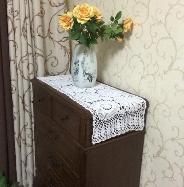 Rustikk blomsterbordløper 15,7\"x27,5\", 2 stk hvit håndheklede T