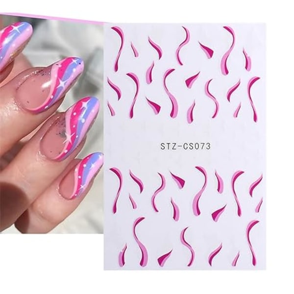 Line Nail Art Stickers, 5 ark 3D Blå Rosa Lila Rainbow Lin