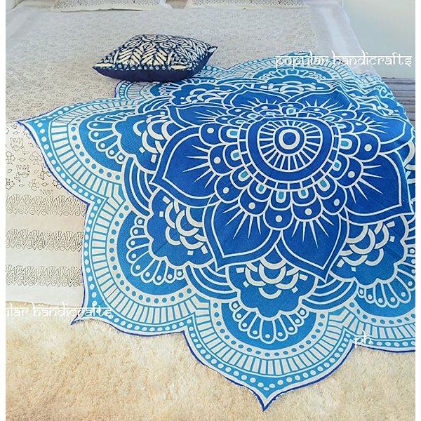 Populär rund lotusblomma mandala gobeläng - 100 % bomull - Utomhus