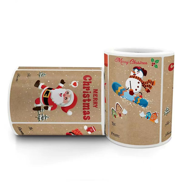 2 ruller med rektangulært kraftpapir MERRY CHRITSMAS juleklistremerker