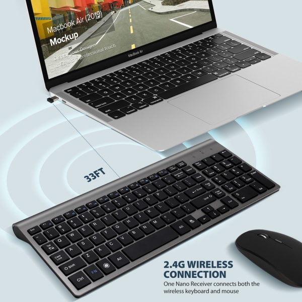 USB trådlös tangentbord och mus Combo Ultra-Tunn Tyst Office Mi
