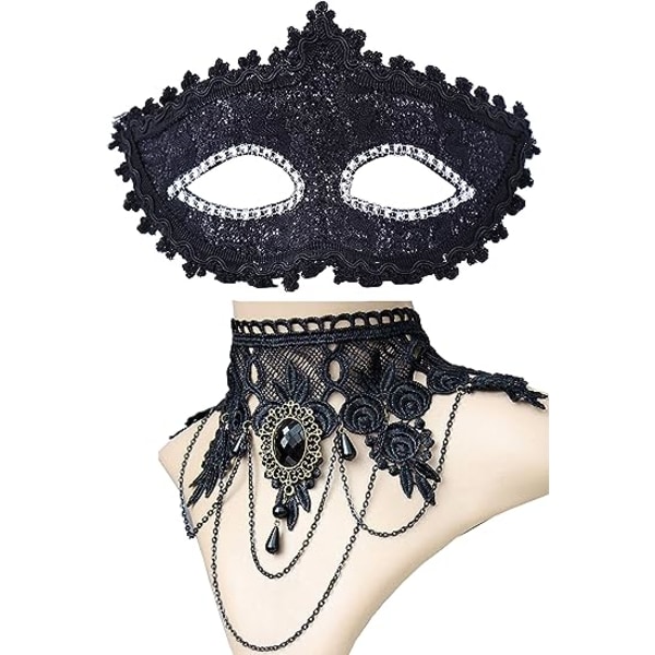 2 stk. Sort Venetiansk Maske Maske