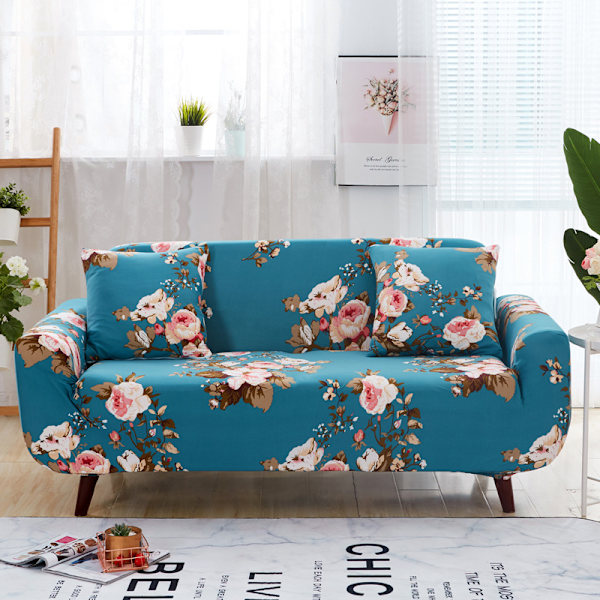 Elastisk trykt sofaovertrekk med samme putetrekk Large
