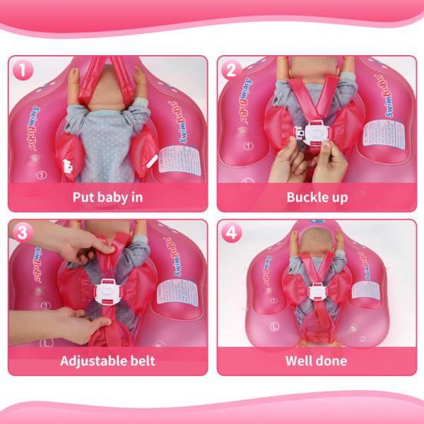 Baby Simningsfloat Uppblåsbar Baby Pool Float Ring Nyaste med Solskyddskåpa, Lägg till Svans Ingen Vändning för Ålder 3-36 Månader, RÖD S