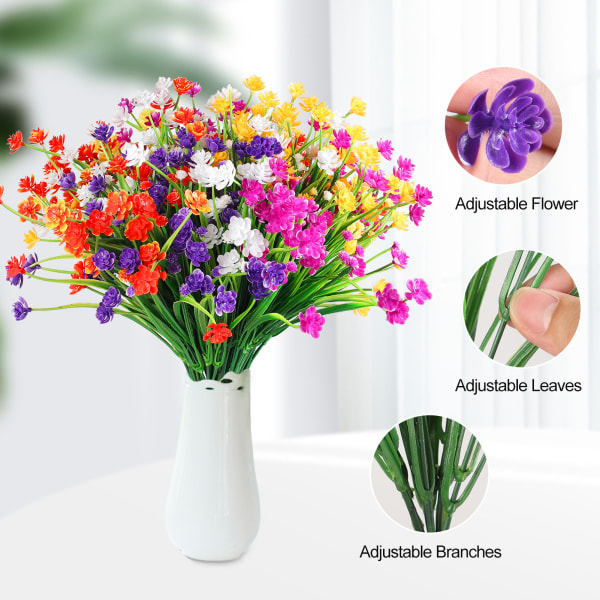 10 st utomhus konstgjorda blommor, plastblommor dekor, UV-resistent