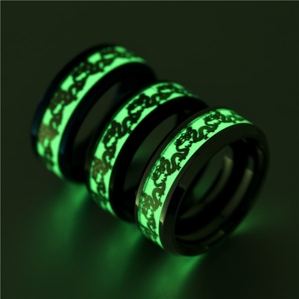 Dragon Glow in the Dark Rustfritt Stål Comfort Fit Band Ring-3p