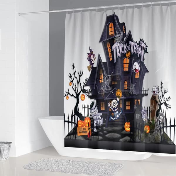 Halloween duschdraperisets med tunga mattor, toalettlock C