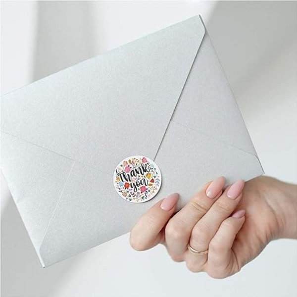 500 Takk Klistremerker 1\" Rund Flerfarget Blomsterdesign Rull -