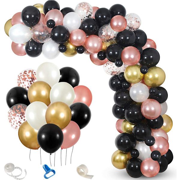 Sort Rose Gold Ballonbue Guirlande Kit, Hvid Guld Rose Gold Konfetti