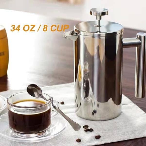 Fransk presse, 1 liter (8 kopper), dobbeltlags 304 rustfrit stål