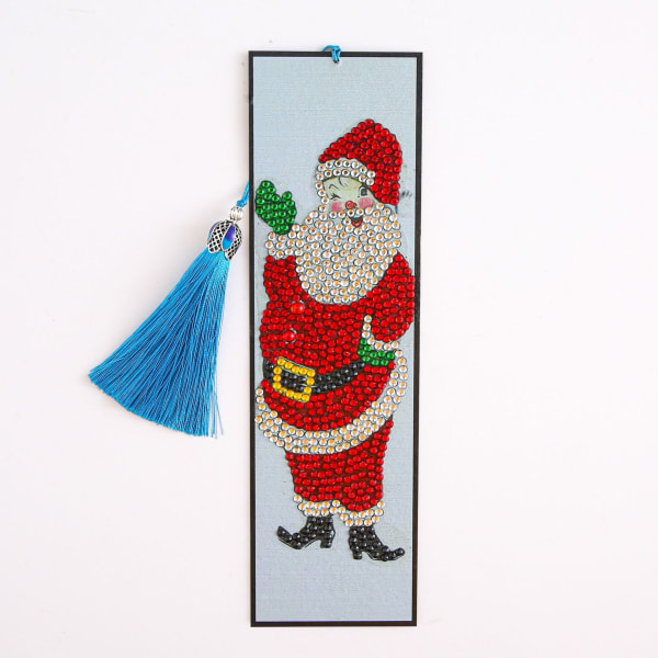 DIY Jultomteformad Diamantmålning Läder Bokmärke Tassel
