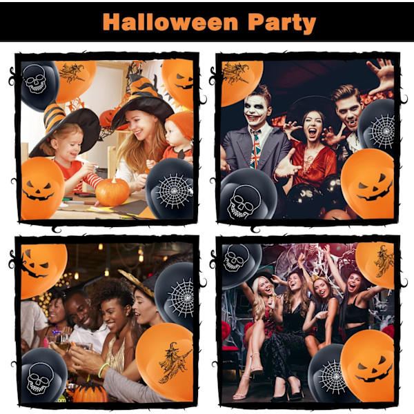 100 stk. Halloween-balloner, sorte og orange balloner, latexball
