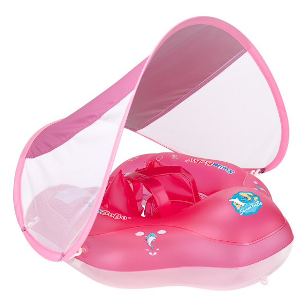 Baby Simningsfloat Uppblåsbar Baby Pool Float Ring Nyaste med Solskyddskåpa, Lägg till Svans Ingen Vändning för Ålder 3-36 Månader, RÖD XL