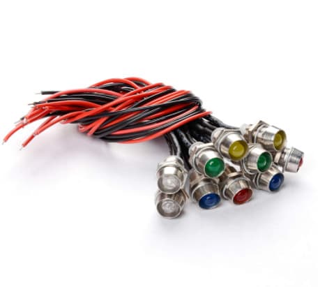 10 stk. 12-24VDC 6mm Metal LED Advarselslys, LED Indikator Pilot