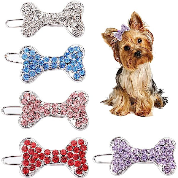 5 Hundehårklemmer Hund Rhinestone Spænde Klemmer