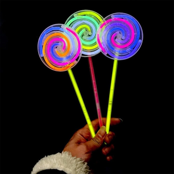 3PCS Candy Glow Sticks Spinning Light Up Lollipop Threaded Wand