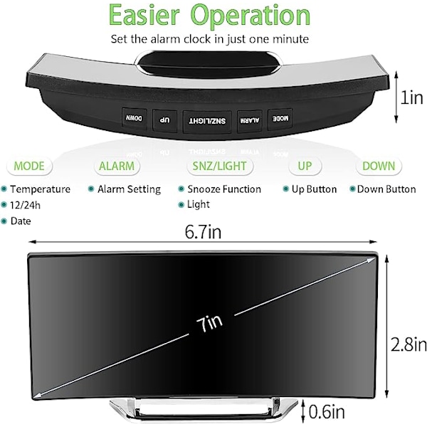Digital väckarklocka för sovrum, 7'' LED-spegelskärm