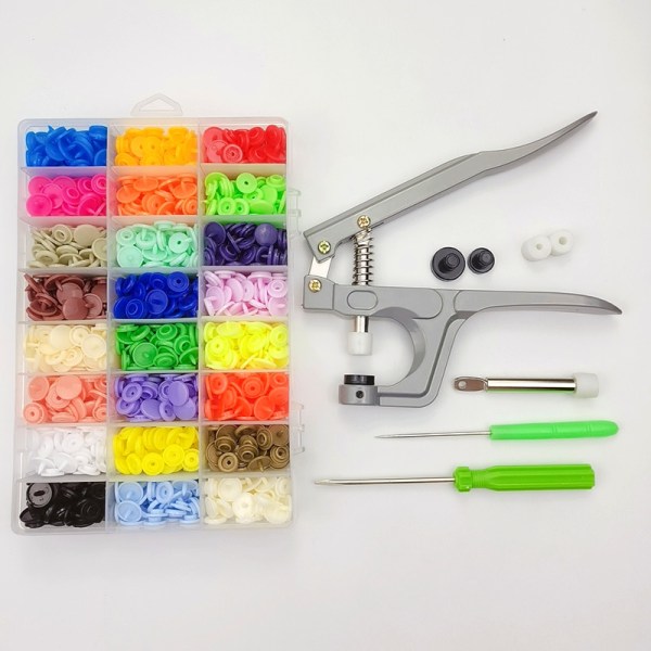24 färger plastsnäppfästen med metalltångverktyg