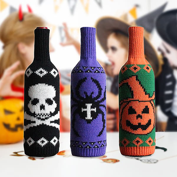 3-pack Halloween-vinflaskeset skelett pumpa stickning champag