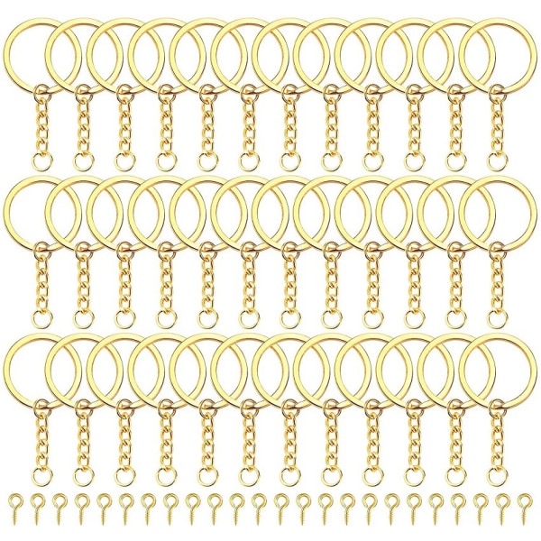 120 st split metallnyckelringar med guldkedja och kedjehoppring