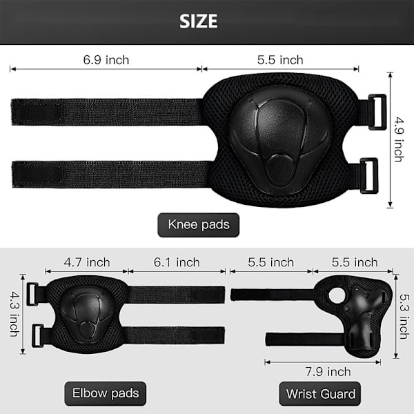 Barn Skyddsutrustning Set Knäskydd för Barn 3-14 År (6PCS) Black